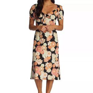 NEW- Roxy Juniors' Summertime Feeling Puff-Sleeve Dress MSRP $60